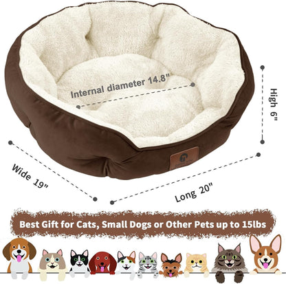 Bed for Dogs, Extra Soft & Machine Washable with Anti-Slip & Water-Resistant Oxford Bottom, Brown, 20 Inches 