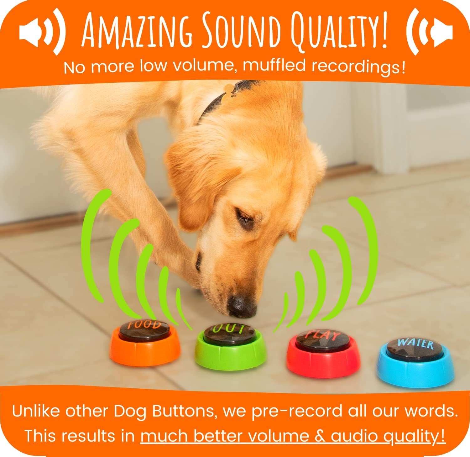 Vocalpups Dog Buttons for Communication Starter Pack - Male Voice, Dog Talking Button Set, Talking Buttons for Dogs, Dog Buttons Speech Training Set | Dog Communication Buttons | Pre-Recorded Words