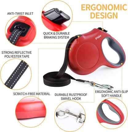 Retractable Dog Leash with Dispenser and Poop Bags,Tangle Free